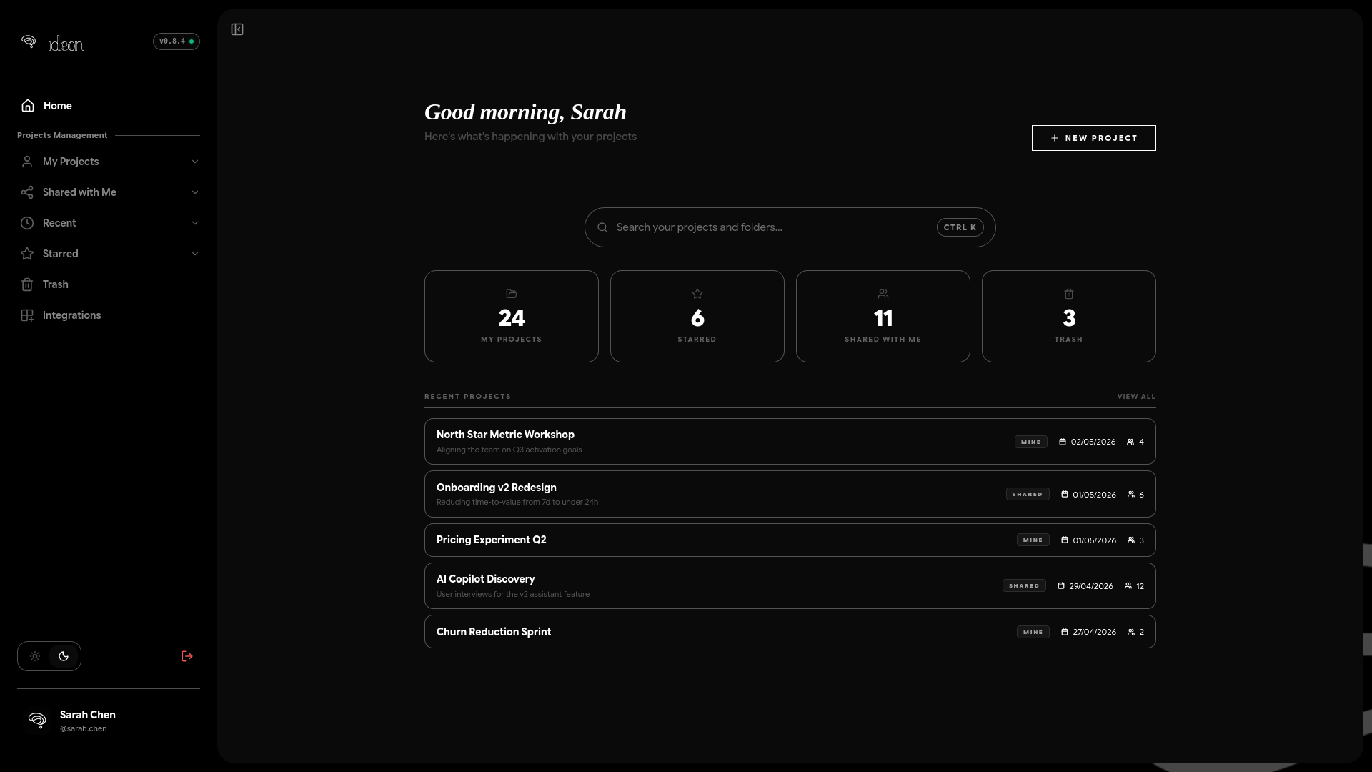 Ideon dashboard
